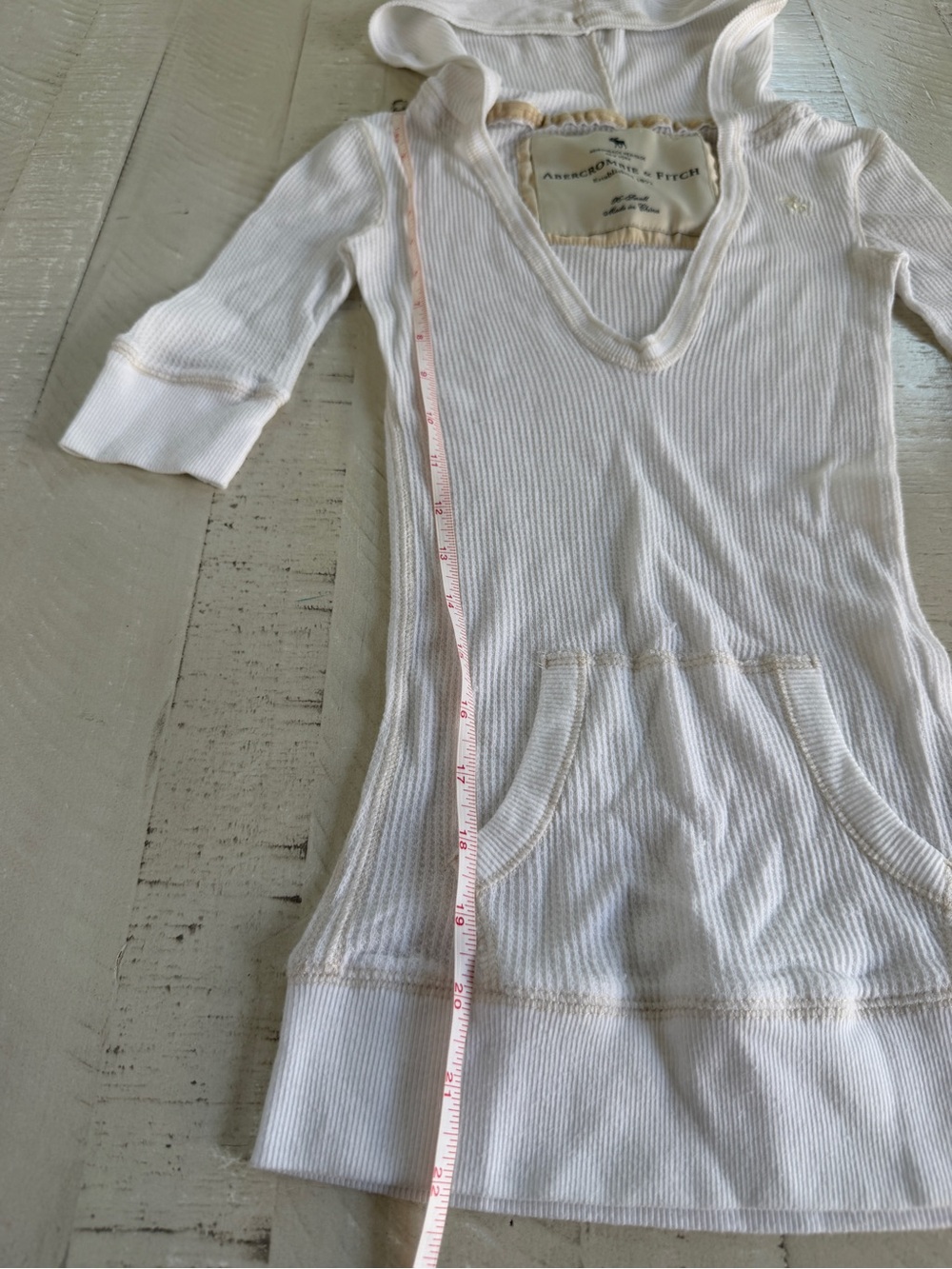 Vintage Y2K Abercrombie & Fitch Off White v-neck Hooded Thermal size XS - Picture 5 of 8